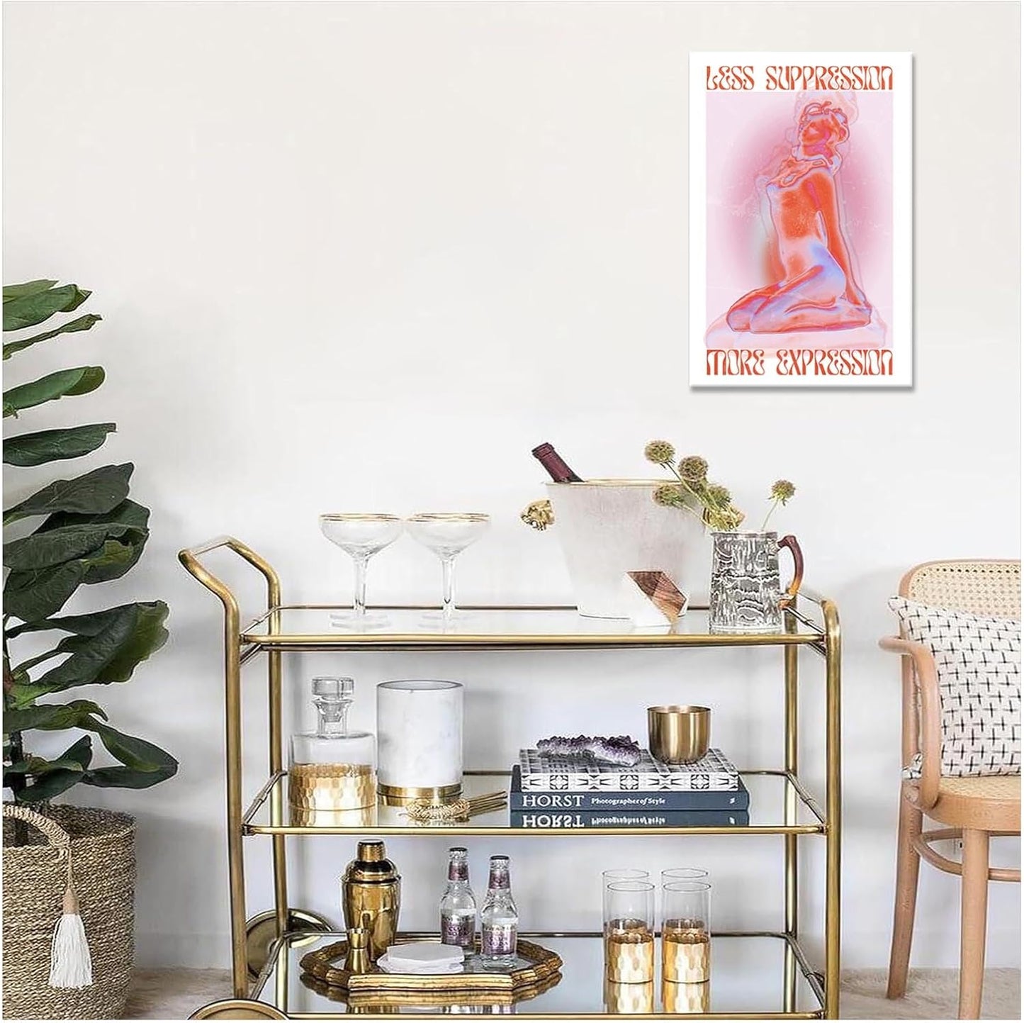 Spiritual Affirmation Art Poster Pink Woman Canvas Wall Art Aesthetic Pictures Sexy Woman Prints Painting Trendy Gradient Aesthetic Wall Decor Living Room Bedroom 16x24in Framed