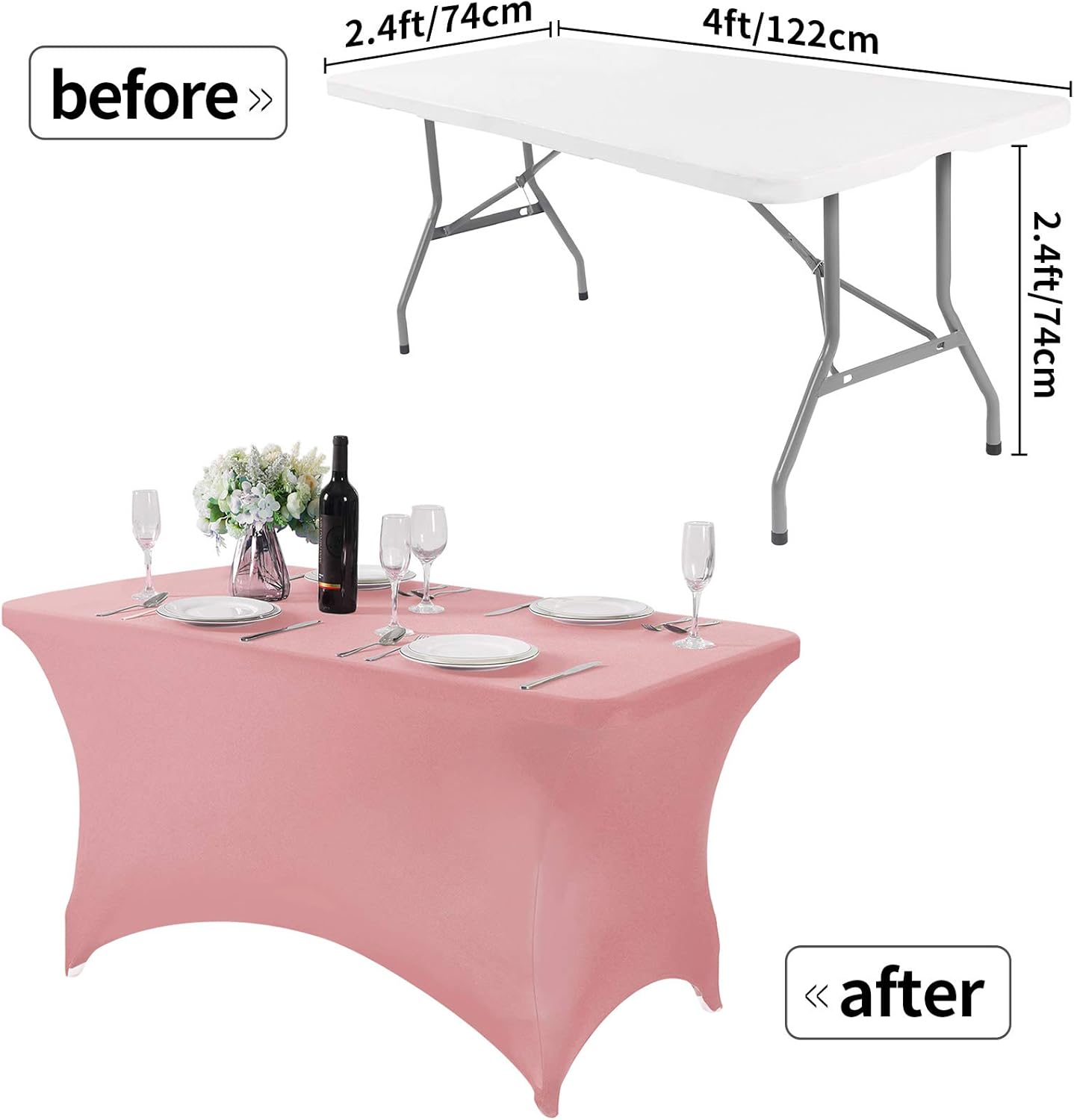Spandex Table Cover for 4FT or 6ft or 8ft Table Universal Fitted Stretch Tablecloth for Party, Banquet, Wedding and Events-Dusty Pink