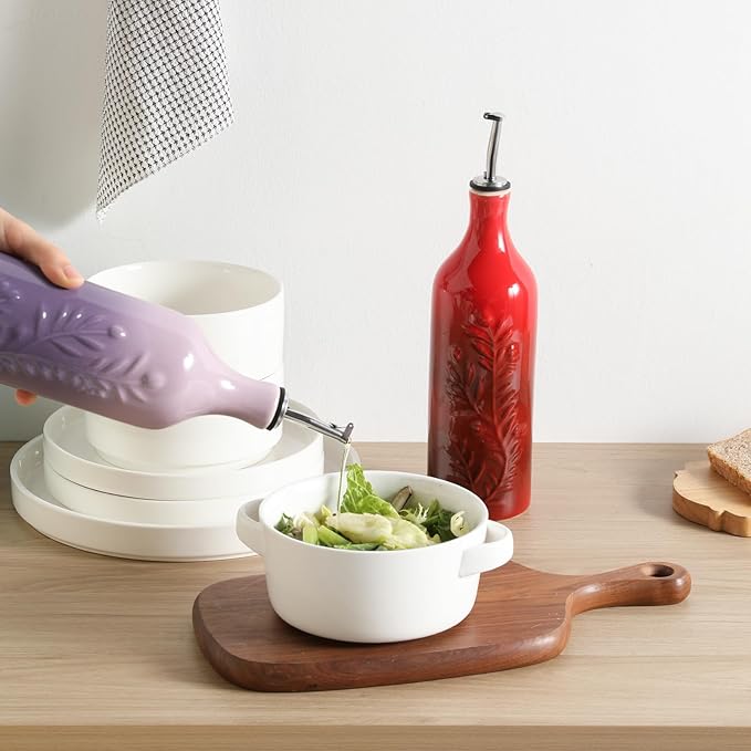 Sweejar Large Olive Oil Dispenser Bottle with Spout, 24 Oz Ceramic Dispenser for Kitchen, Relief Opaque Cruet, Container for Cooking, EVOO, Avocado Oil, Vinegar, Pack of 1(GradientPurple)
