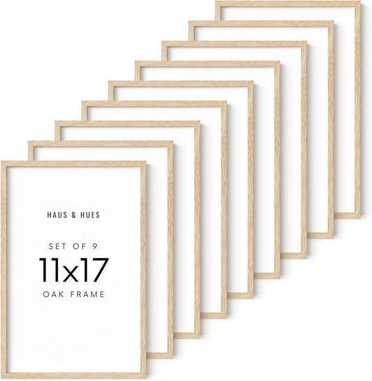 HAUS AND HUES 11x17 Picture Frame Set of 9-11 X 17 Frame Wood Picture Frames, 11x17 Poster Frame Wooden Picture Frames, 17x11 Picture Frame Wooden Frames, Frame 11x17 Natural Wood Frame