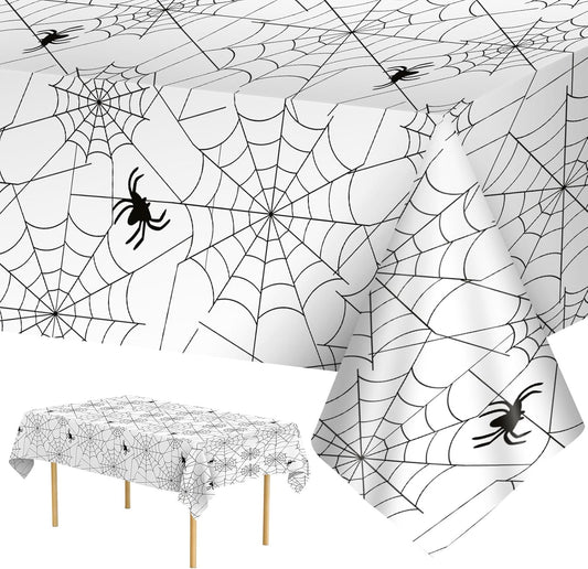 2 Pcs Halloween Tablecloth - Plastic Halloweens Spider Webs Table Cloth, White Disposable Rectangle Spiderweb Table Cover for Halloween Party Decorations Supplies Favors Tables Decor, 108 x 54 Inch