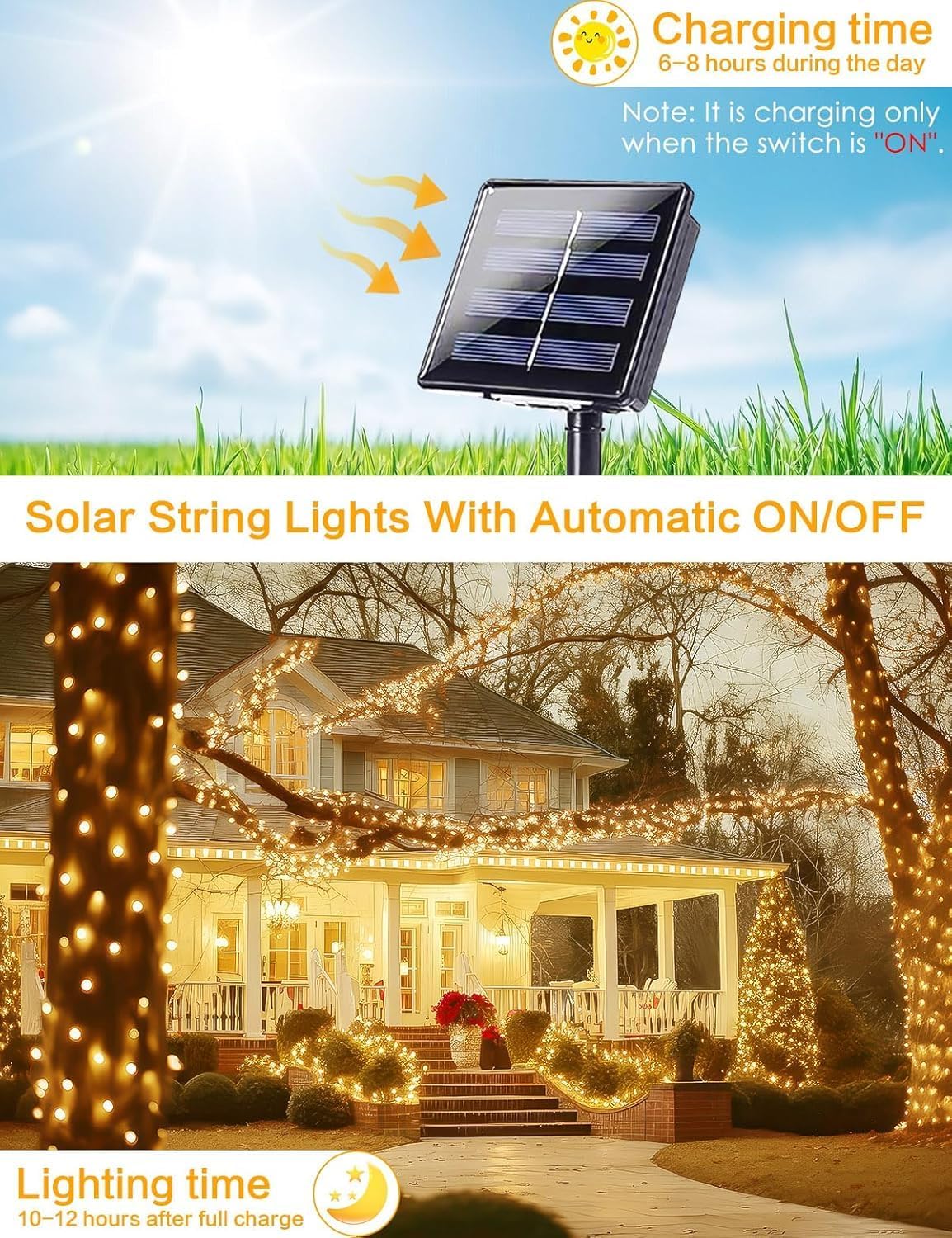 Solar String Lights Outdoor, 6 Pack Each 100 LED Solar Christmas Lights Outside Waterproof Copper Wire with 8 Modes Solar Fairy Twinkle Lights for Garden Yard Tree Wedding Christmas Decor (Warm White)