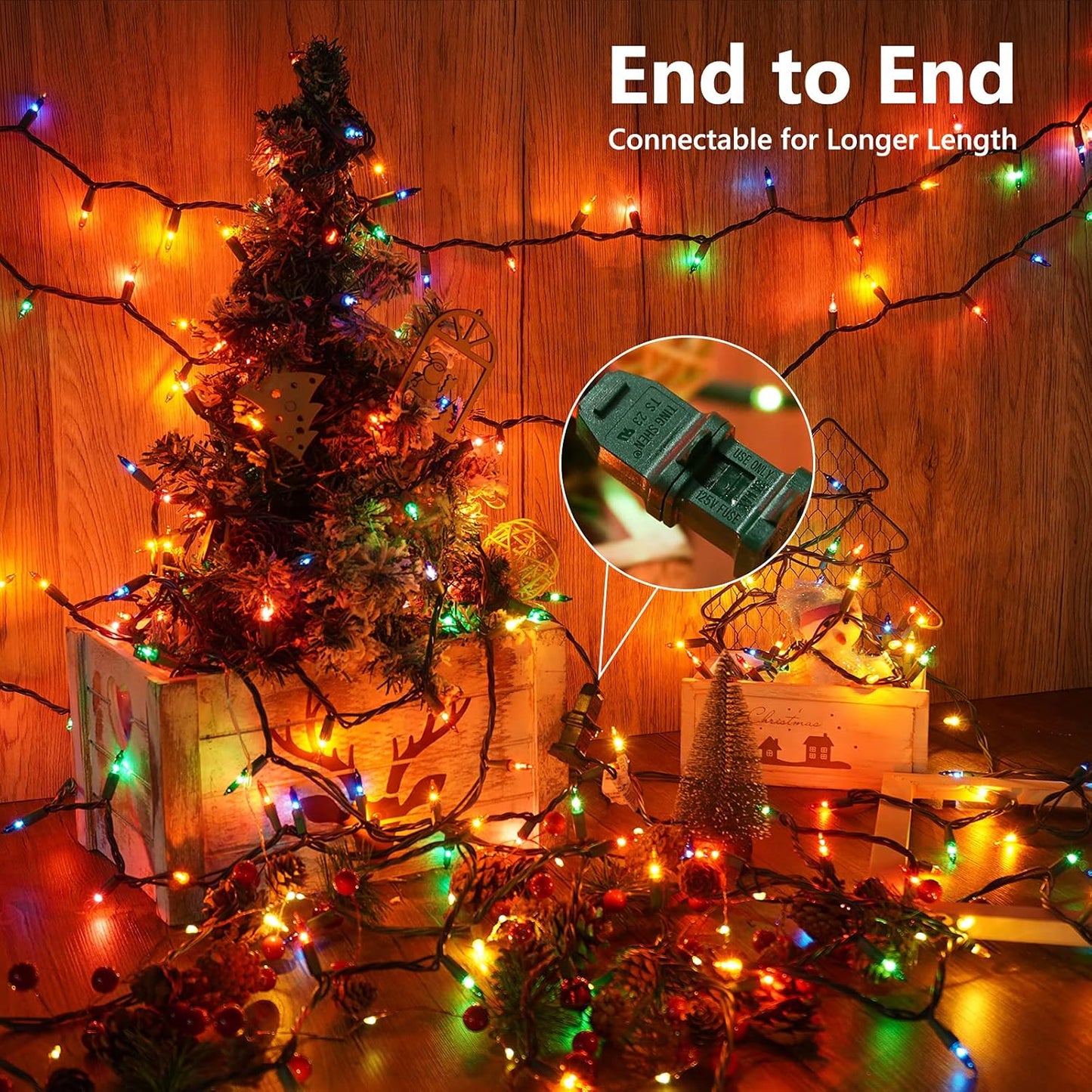 Toodour Multicolor Christmas Lights, 75ft 300 Count Incandescent Christmas String Lights, UL Certified Connectable Green Wire Xmas Lights for Tree, Holiday, Party, New Year, Indoor Xmas Decorations