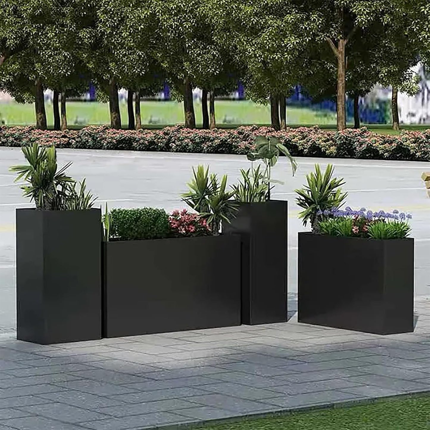 Black Steel Metallic Heavy Planter for Outdoor Plants 30"x12"x24" Outdoor Metal Planter Spliced Flower Pot with Partitions for Outside,Indoor,Garden (Black, 30 * 12 * 24)