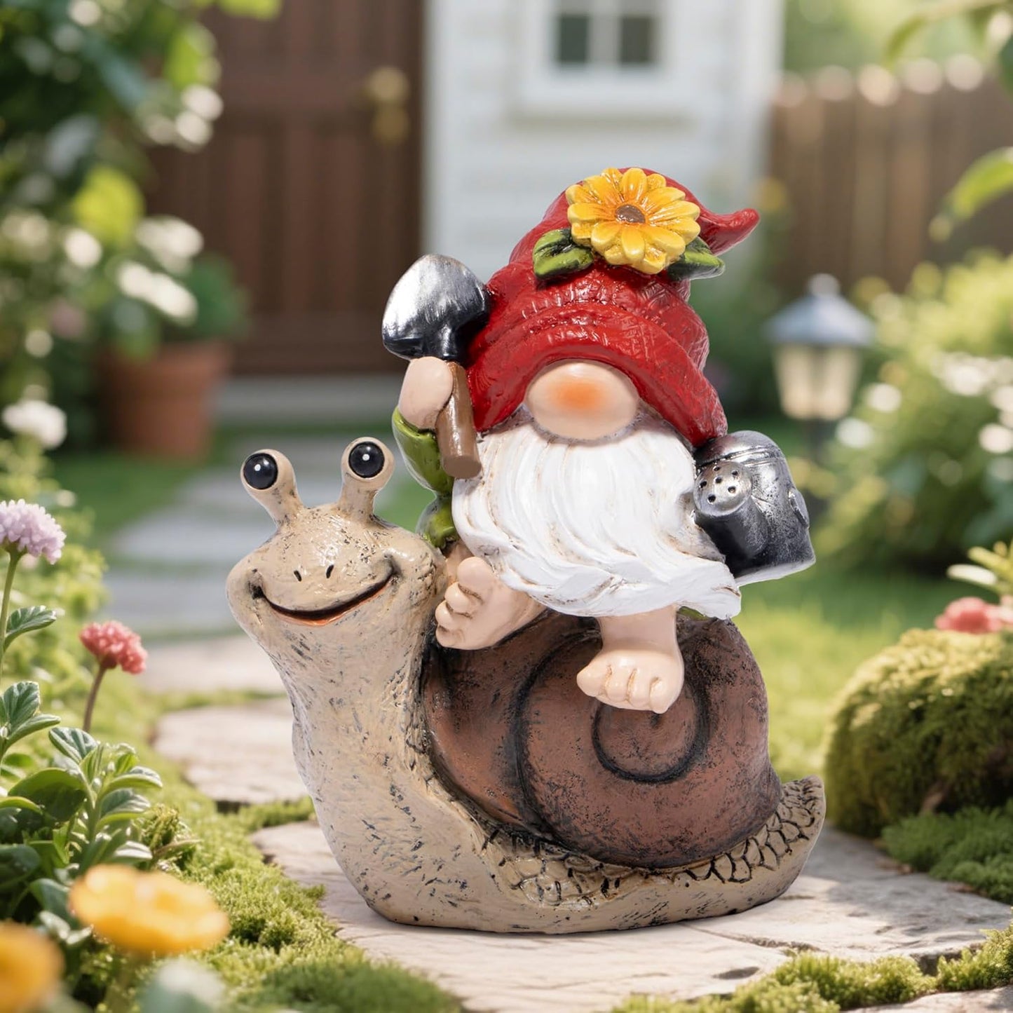 Hodao Spring Garden Gnome Decoration Flower Animal Ornaments Decor Gifts Spring Gnomes for Garden Decorations Summer Elf Figurine Gifts for Mom Outdoor Decor (Red)