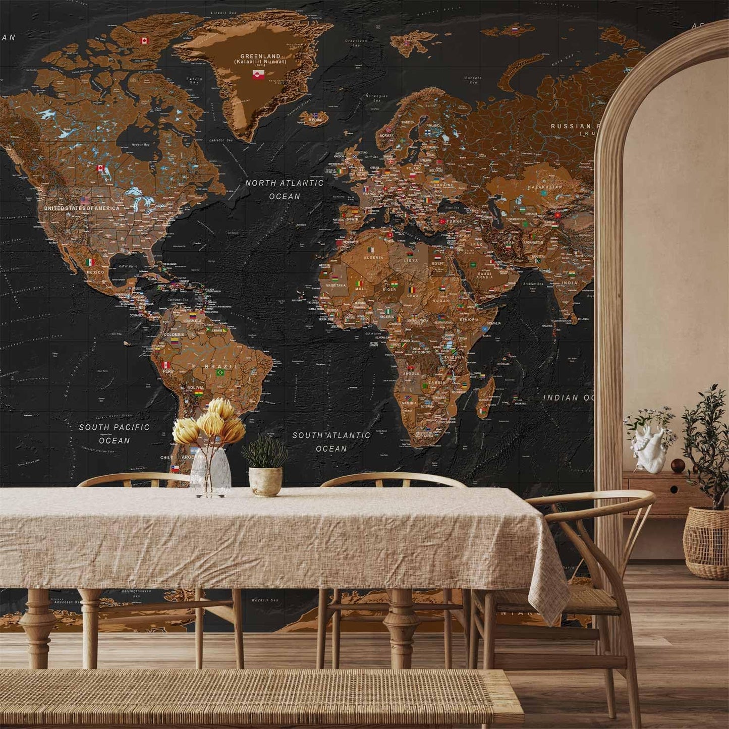artgeist Premium Wall Mural World Map 138x101 in - XXL Non-Woven Wallpaper Fleece Wall Decor Photo Print Picture Image Design Home Map of The World k-A-0206-a-a