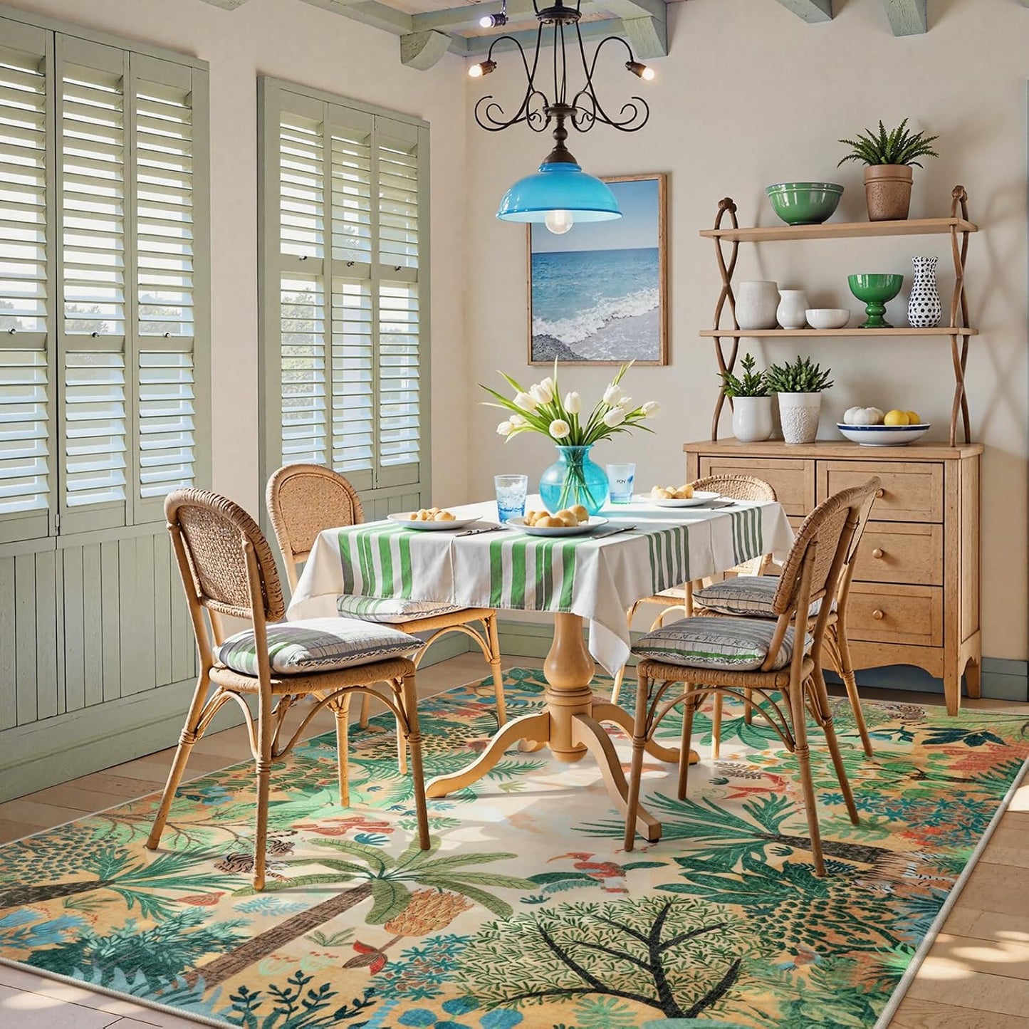 LIVEBOX Boho Jungle Animal Print 5 x 7 Area Rugs for Living Room, Soft Yellow Rug for Bedroom, Non-Slip Machine Washable Rugs for Dining Room Office, Kids Rugs for Playroom Sun Rug for Nursery Room