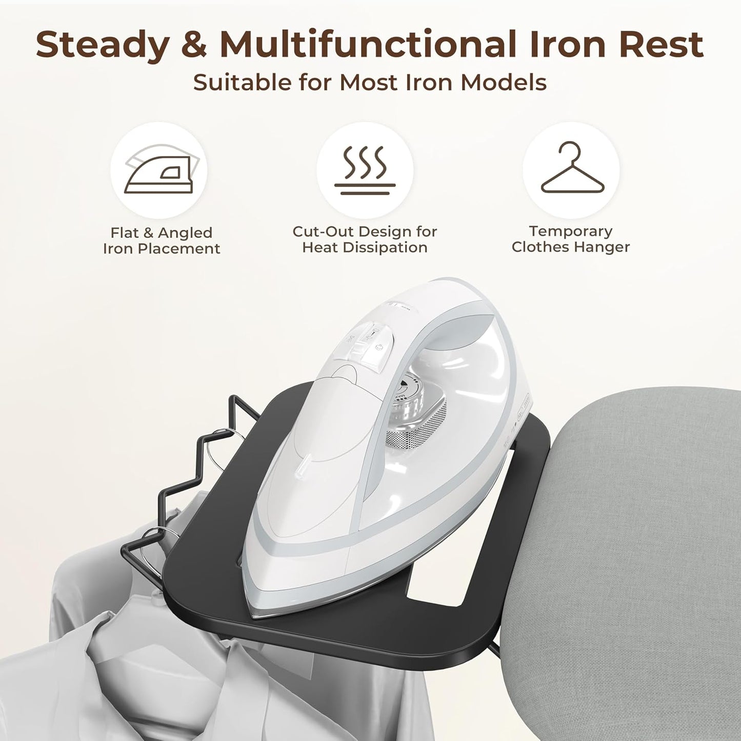 Yaheetech Foldable Ironing Board, Heavy Duty Iron Board with 9 Adjustable Heights, 4 Layer Cover and Safety Iron Rest, 52X14 Compact and Space Save Iron Board for Home Laundry Room Use, Gray