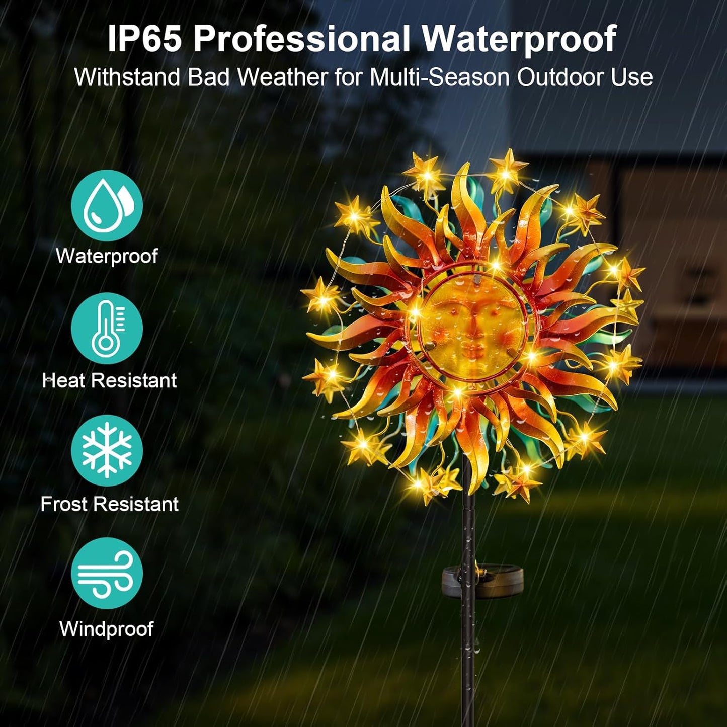 Solar Wind Spinners for Yard and Garden - 60.3 Inch 360° Metal Sun Wind Sculptures Outdoor Clearance Kinetic Windmills with Vine String Shining LED Lights for Patio, Lawn Xmas Garden Decoration