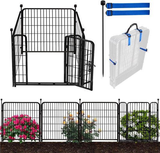 ADAVIN Dog Playpen Indoor 32 inch 4 Panels, Garden Fence with Low Threshold Door, Dog Fences for The Yard, Pet Puppy Playpen for Small and Medium Dogs, Outdoor Dog Fence Dog Pen, Total 8.9 Ft(L)