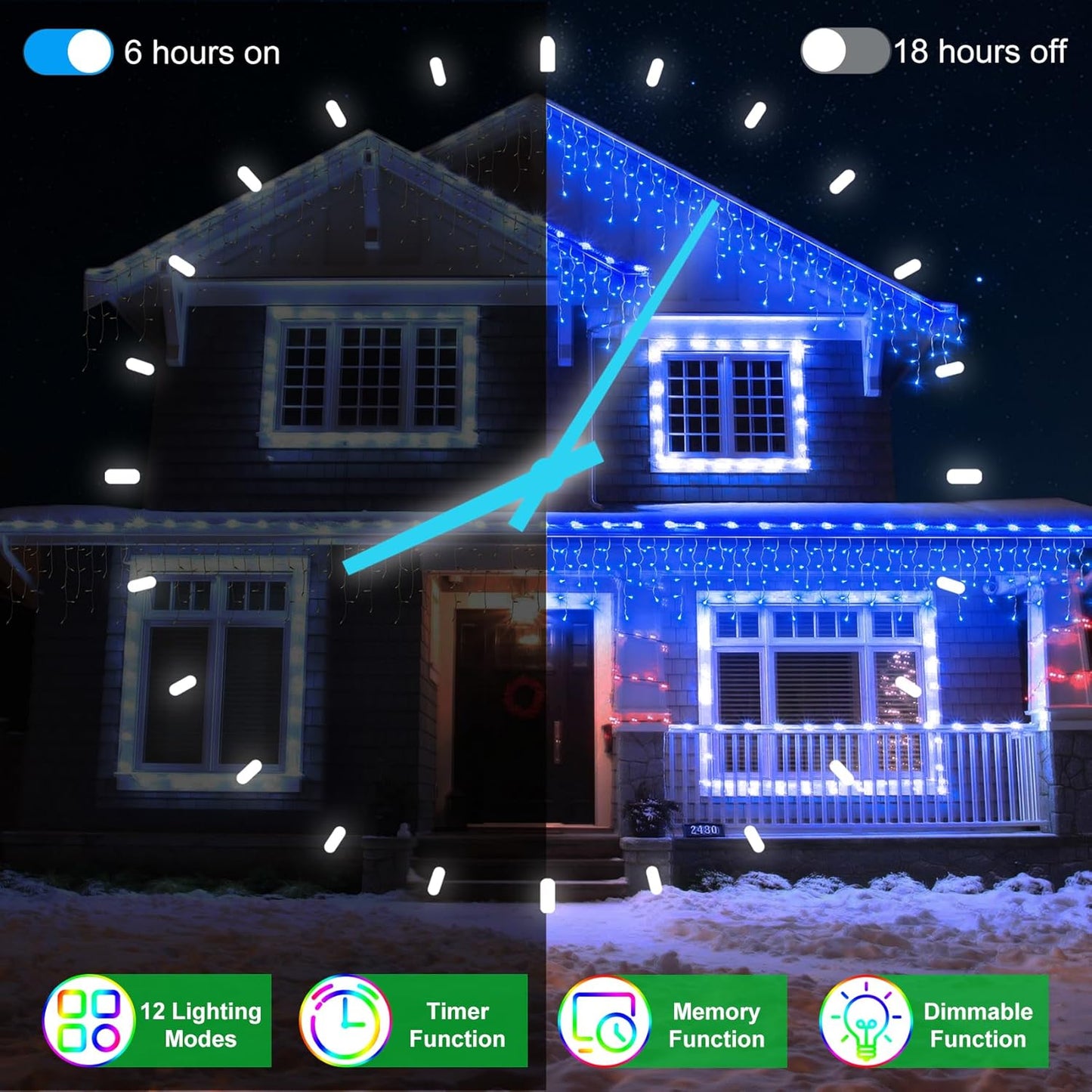 66FT 666 LED Outdoor Christmas Lights - 148 Ice Drops, 12 Pro Modes with Timer Memory & Brightness, Waterproof Hanging Ice String Light for Holiday Wedding Garden Fence House Decor (Blue)