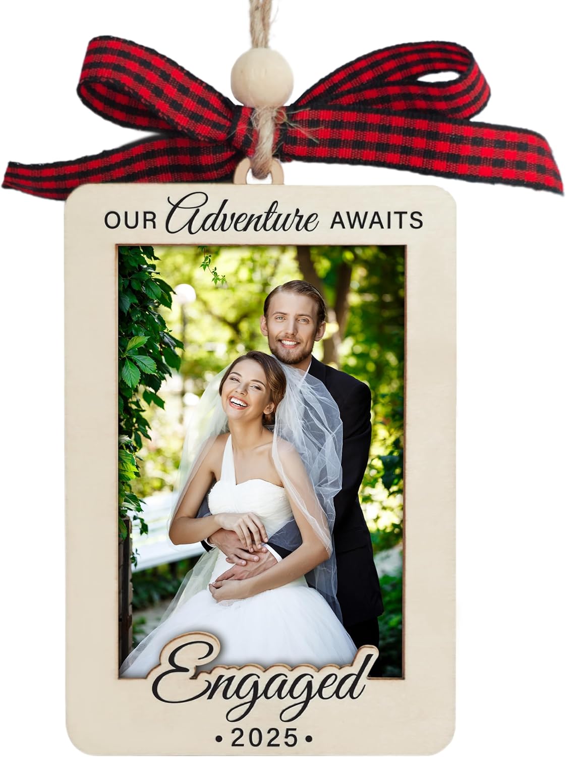 Christmas Photo Frame Ornament, 2025 Ornament, Wooden Picture Frame Ornaments With Hanging String (2025 Engaged)