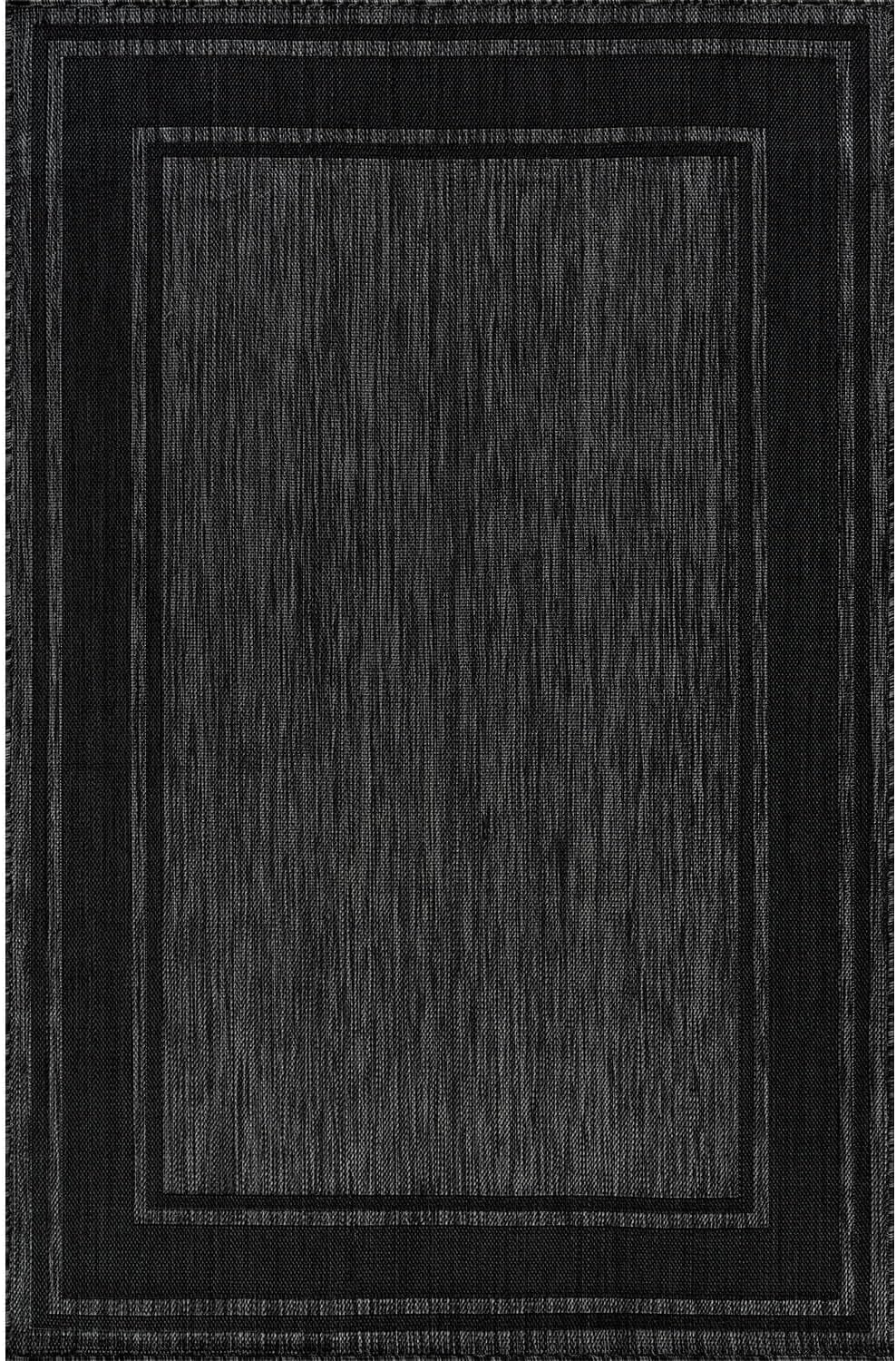 Beverly Rug Outdoor Rug 8x10 Modern Bordered Area Rugs for Indoor and Outdoor Patio Deck Porch Garden Waterproof Weather Sun Resistant Washable Outside Carpet (8 x 10 Black)