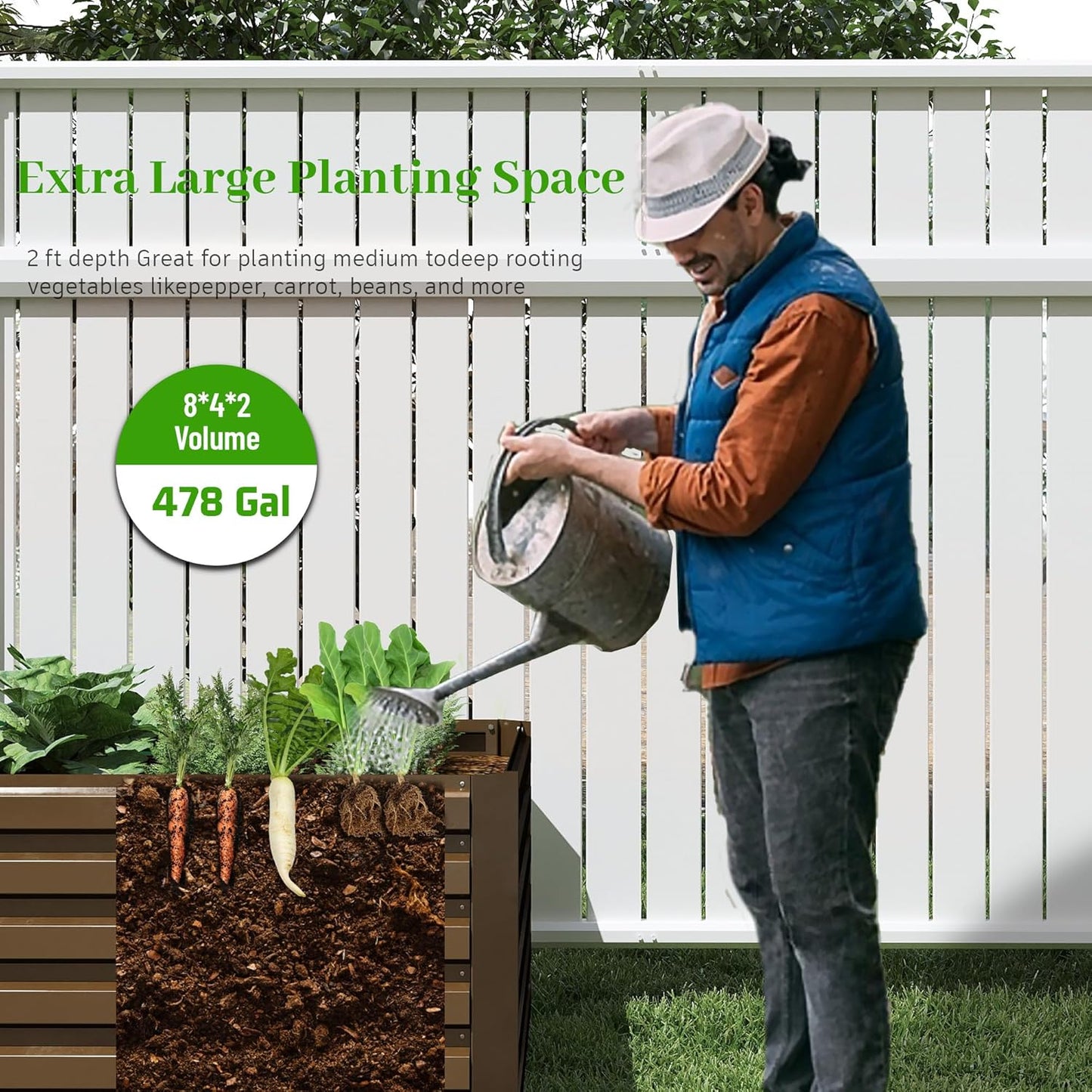 8x4x2 ft Raised Garden Bed, Large Metal Planter Raised Beds, Planters for Outdoor Plants for Vegetables, Flowers, Herbs, Fruits, and Succulents.