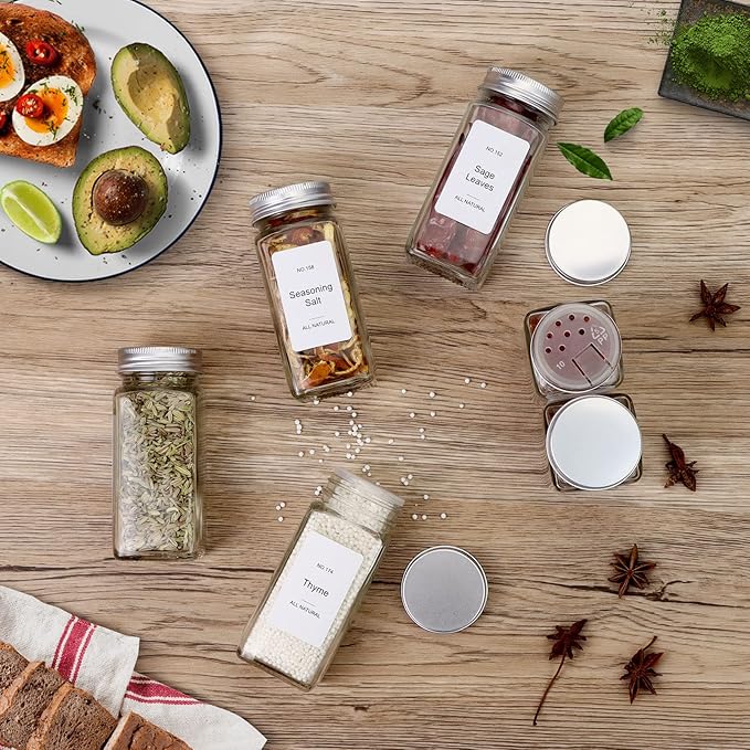 Spice Drawer Organizer with 24 Spice Jars and 216 Labels,Non-slip Rubber, Bamboo 4 Tier Spice Racks Tray Seasoning Containers for Kitchen Drawers,Cabinets,Countertops,13" Wide * 15.8" Deep