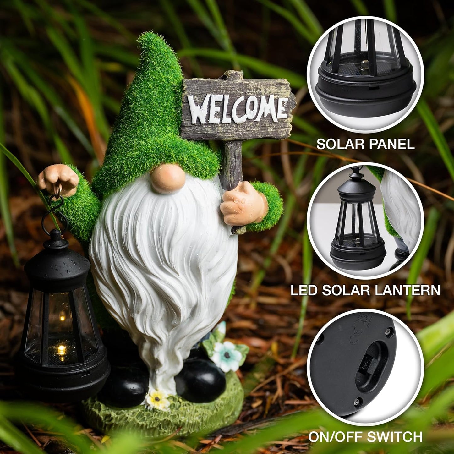 Garden Gnomes Outdoor with LED Solar Light - 11’’ Funny Gnome Decorations/ ornaments for Home/Yard/Patio Solar Lantern Garden Statues - Decor -Deals/clearance - Housewarming/Birthday Gifts