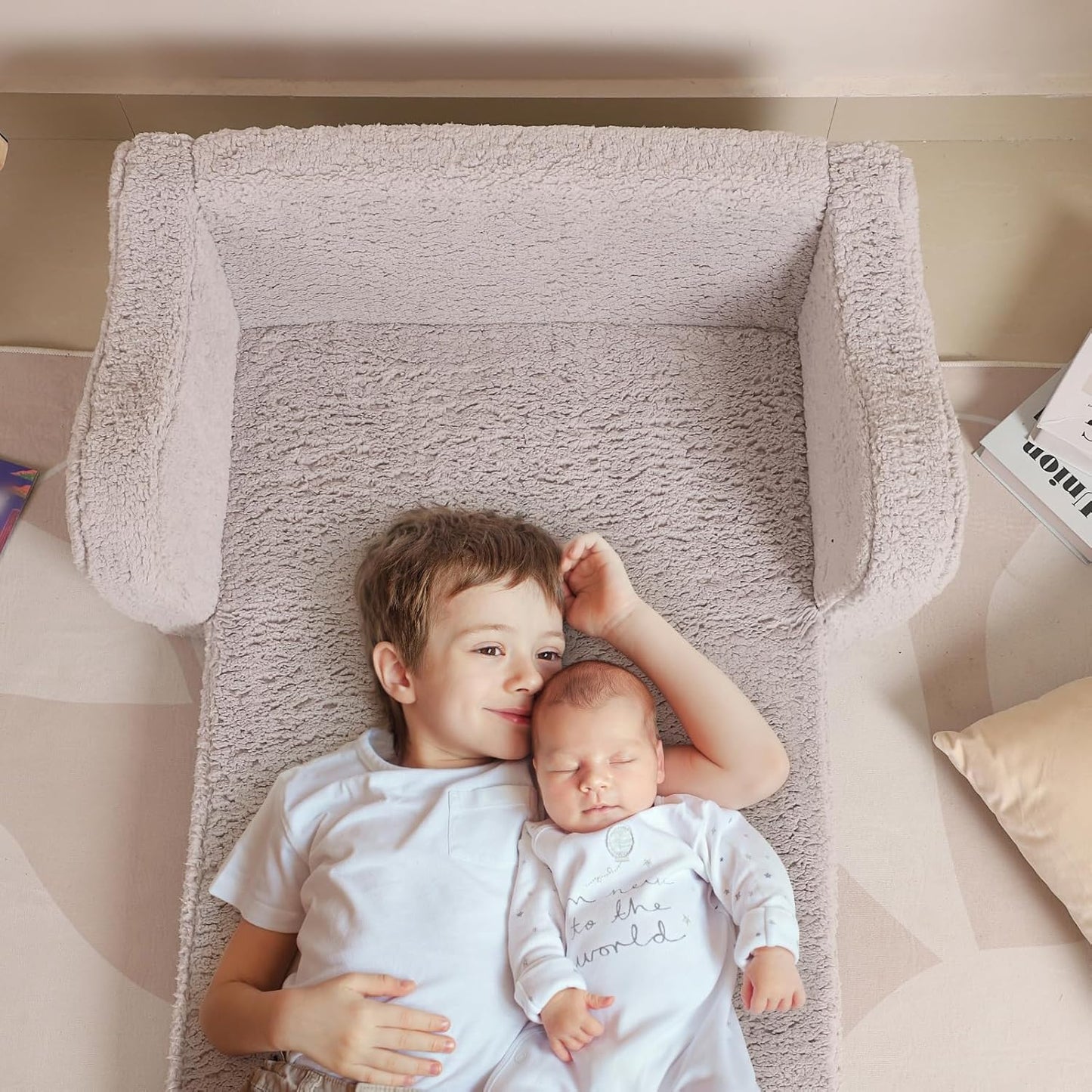 Kids Extra Wide Chairs for Toddler, 2-in-1 Toddler Soft Sherpa Couch Fold Out, Convertible Sofa to Lounger for Girls and Boys, Grey