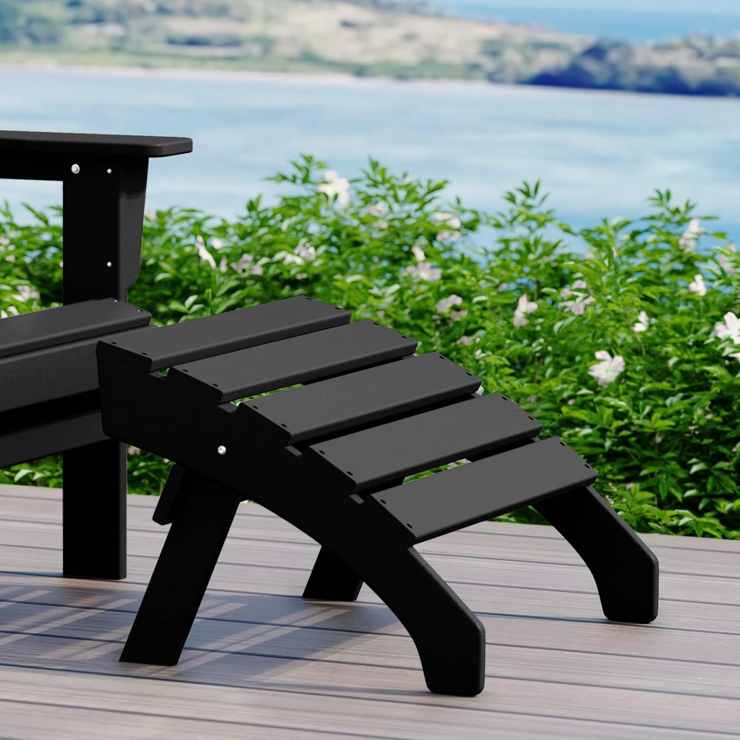 WestinTrends Dylan Outdoor Patio HDPE Adirondack Ottoman Footrest, Black