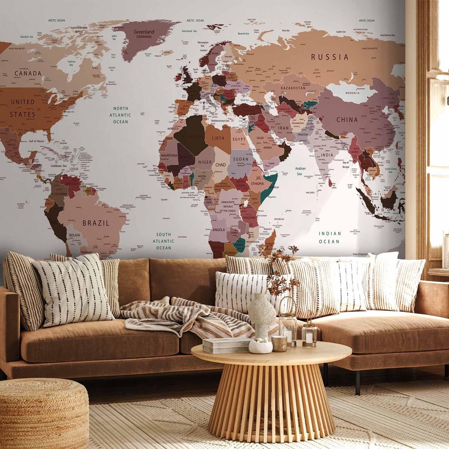 artgeist Premium Wall Mural World Map 157x110 in - XXL Non-Woven Wallpaper Fleece Wall Decor Photo Print Picture Image Design Home Map of The World k-B-0001-a-d