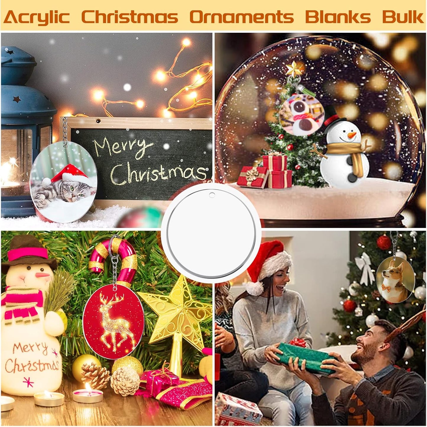 4 Inch Round Acrylic Blanks Ornament 20 Pcs Clear Acrylic Disc Circle with Holes Clear Christmas Ornaments Blanks for DIY Decor Crafting Making and Painting