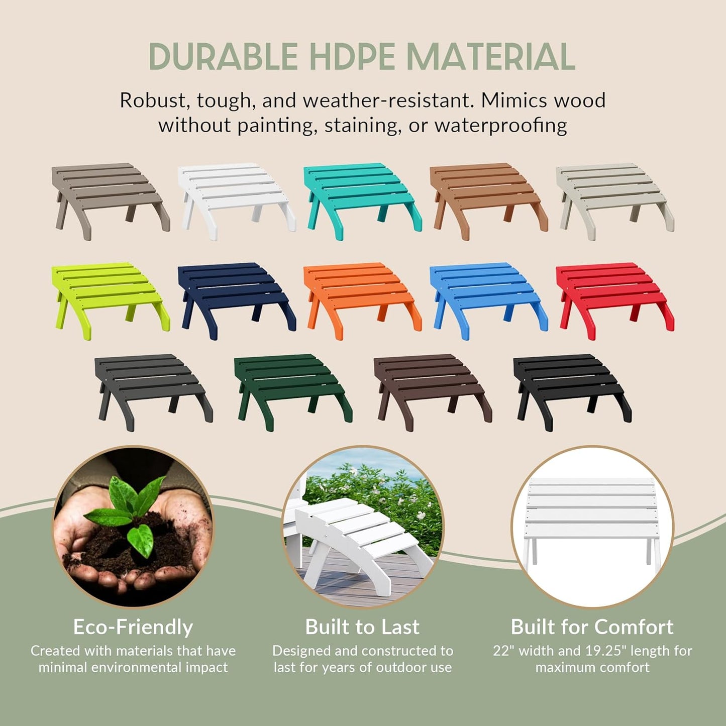 WestinTrends Dylan Outdoor Patio HDPE Adirondack Ottoman Footrest, White