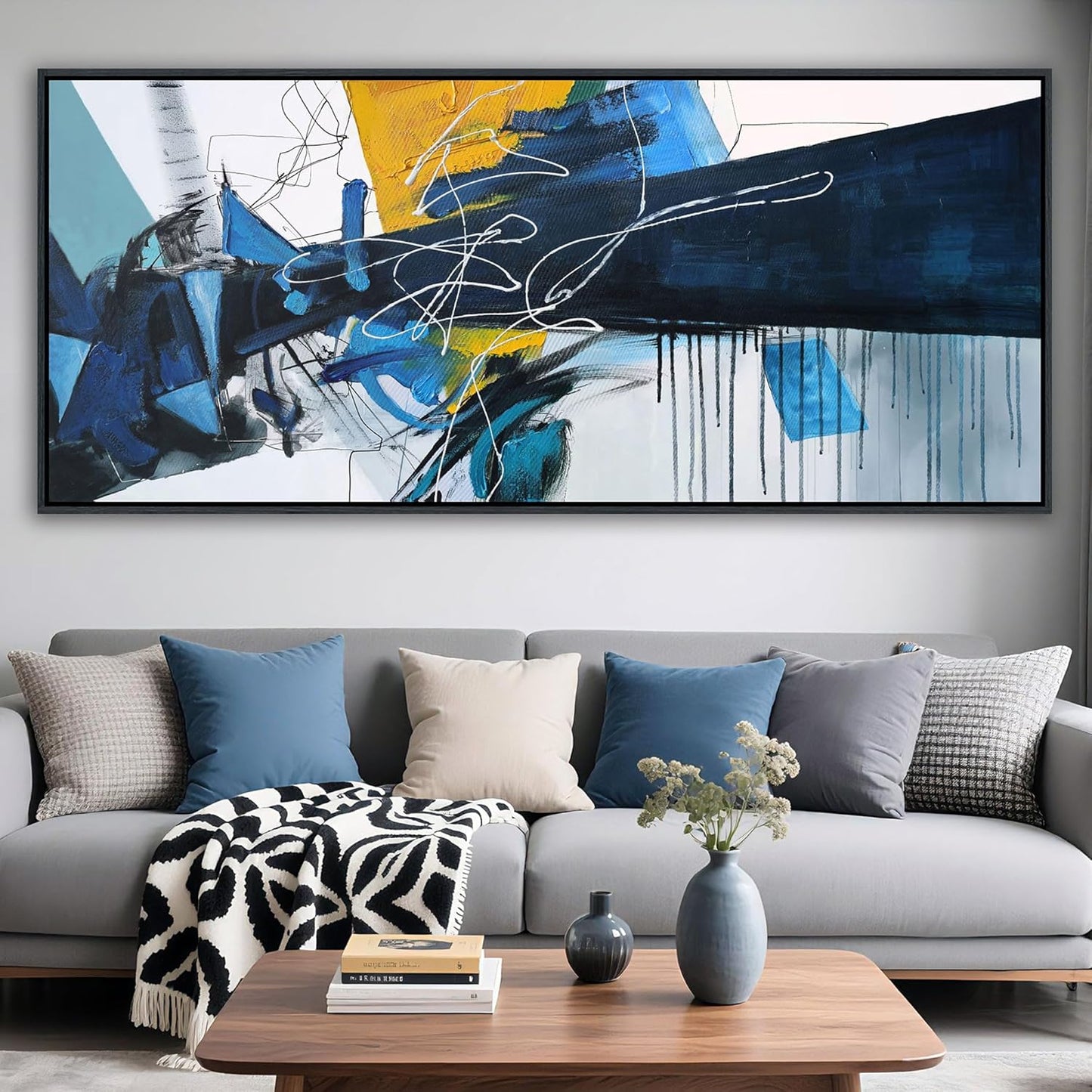 KLAKLA Oversized Artwork 86x39 Inches - Abstract Huge Canvas Picture Wall Decor Living Room Extra Large Wall Art for Walls Bedroom Office Decoration Modern Frame Wall Art