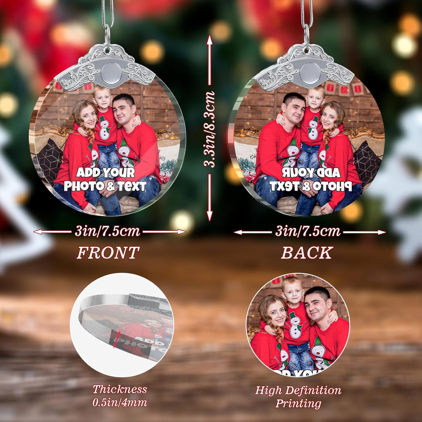 Personalized Christmas Ornament with Photo - Custom Picture Ornaments for Christmas 2025, Customized Crystal Ornament Xmas Tree Decor, for Family, Friends, Lovers