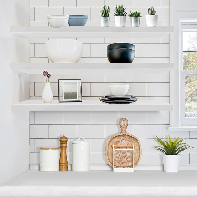 Sorbus Floating Shelves for Wall - 48 Inch Long Bathroom Shelves, Wall Decor for Bedroom, Kitchen, Living Room & Book Storage - Mounted Floating Shelf with Invisible Brackets (White, 3 Pack)