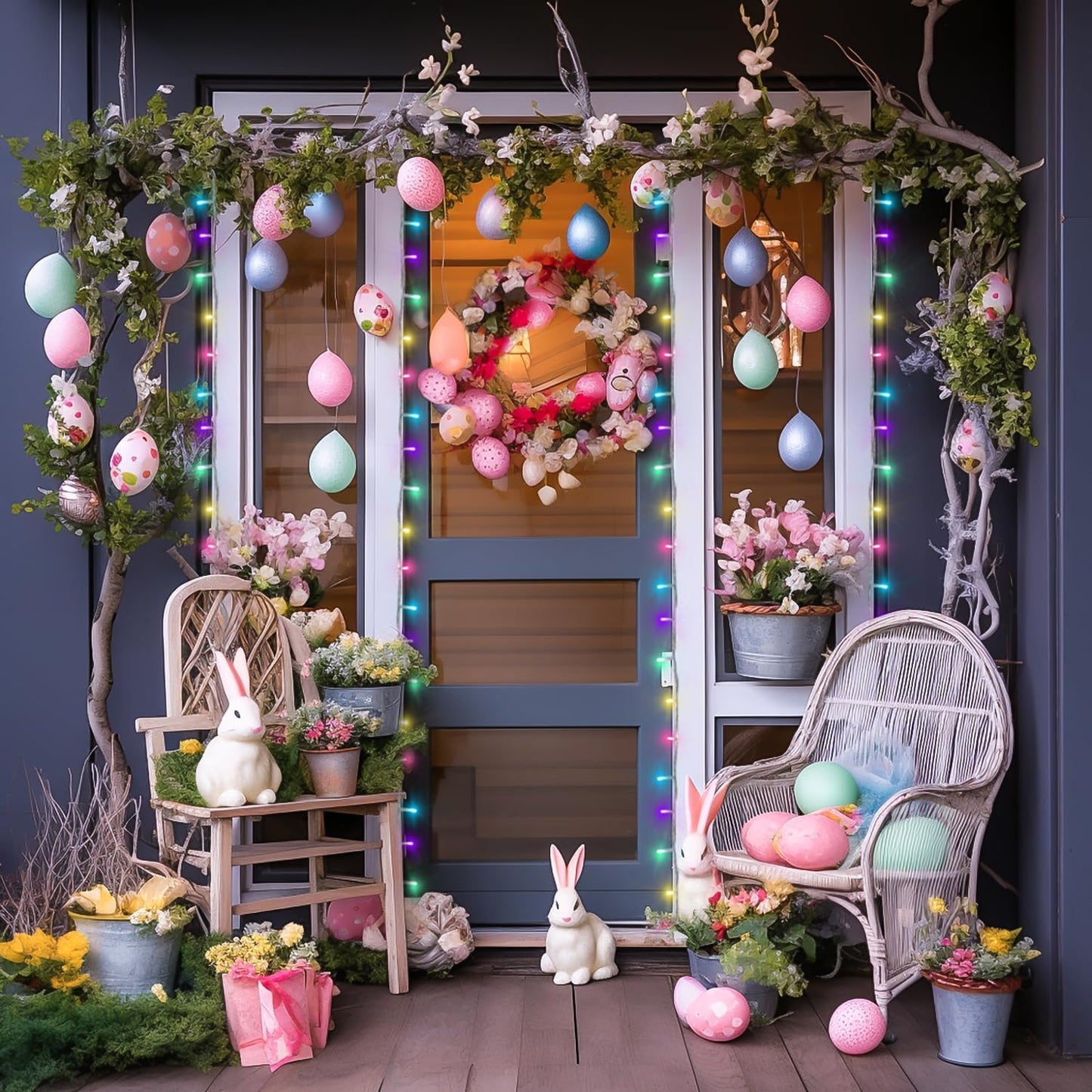 JMEXSUSS 2 Pack Easter Lights Battery Operated Outdoor Indoor, Total 66ft 200 LED Multicolor Easter String Lights for House Porch Yard Garden Tree Decorations