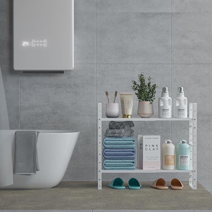 Expandable,Adjustable & Stackable Spice Rack, Cabinet Kitchen Countertop Shelf Organizer,Metal Pantry Storage Shelves - Space-Saving Storage Solution(1Pack/White/Large)