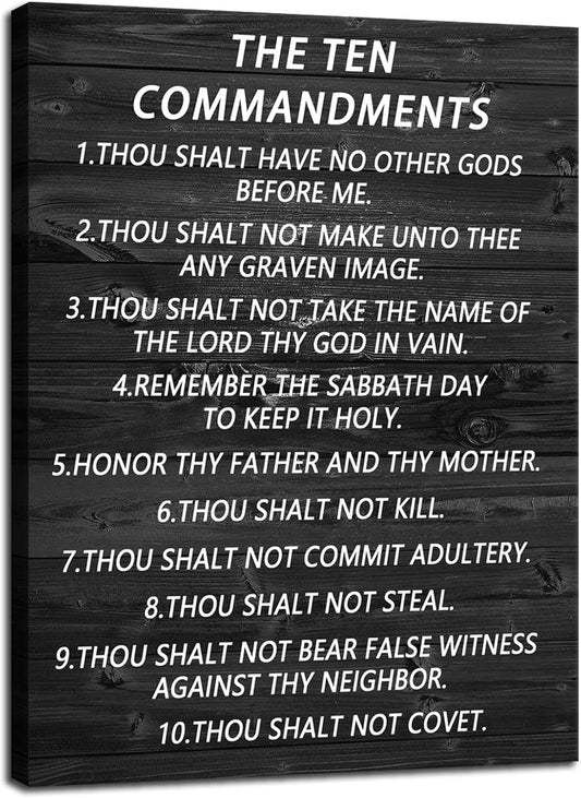 Inspirational Canvas Wall Art The Ten Commandments Quote Motivational Christian Religion Poster Inspirational Canvas Painting Prints Artwork Wall Pictures Office Home Wall Decor Framed [30''Wx 40''H]