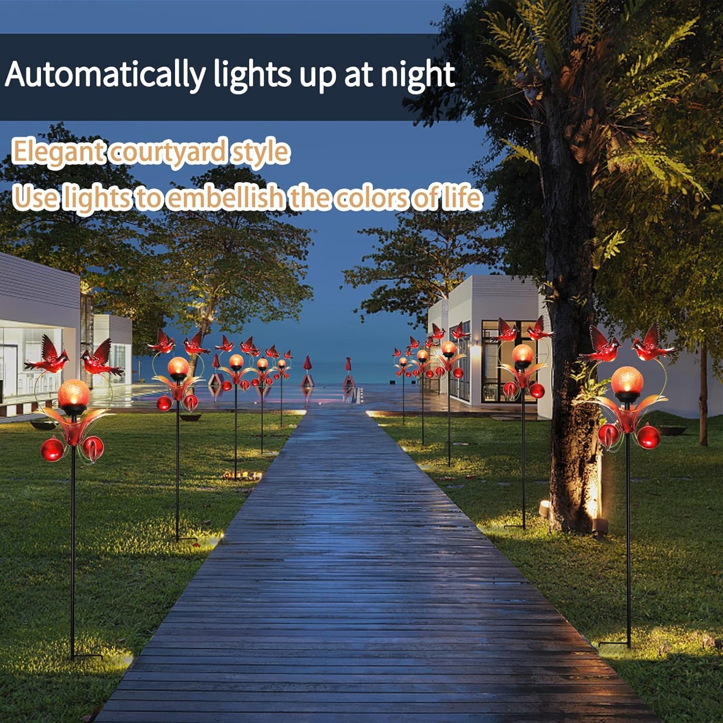 VCUTEKA Cardinal Solar Lights Outdoor Metal Garden Stake Waterproof Crackle Glass Globe Garden Decor Cardinal for Pathway, Lawn, Patio, Yard