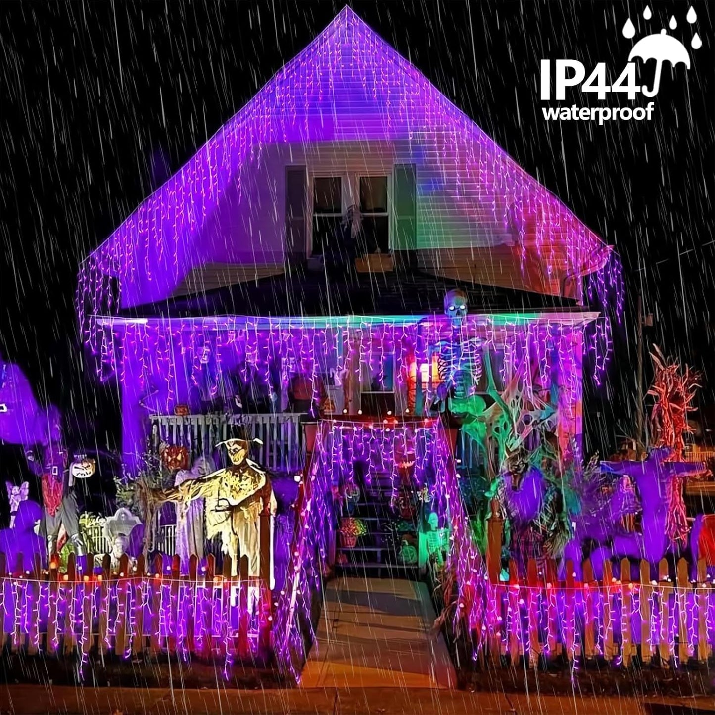 YEGUO 66ft 800 LED Purple Icicle Halloween Lights Outdoor Waterproof, 160 Drops Icicle Light Connectable, 8 Modes Christmas Lights with Memory Timer