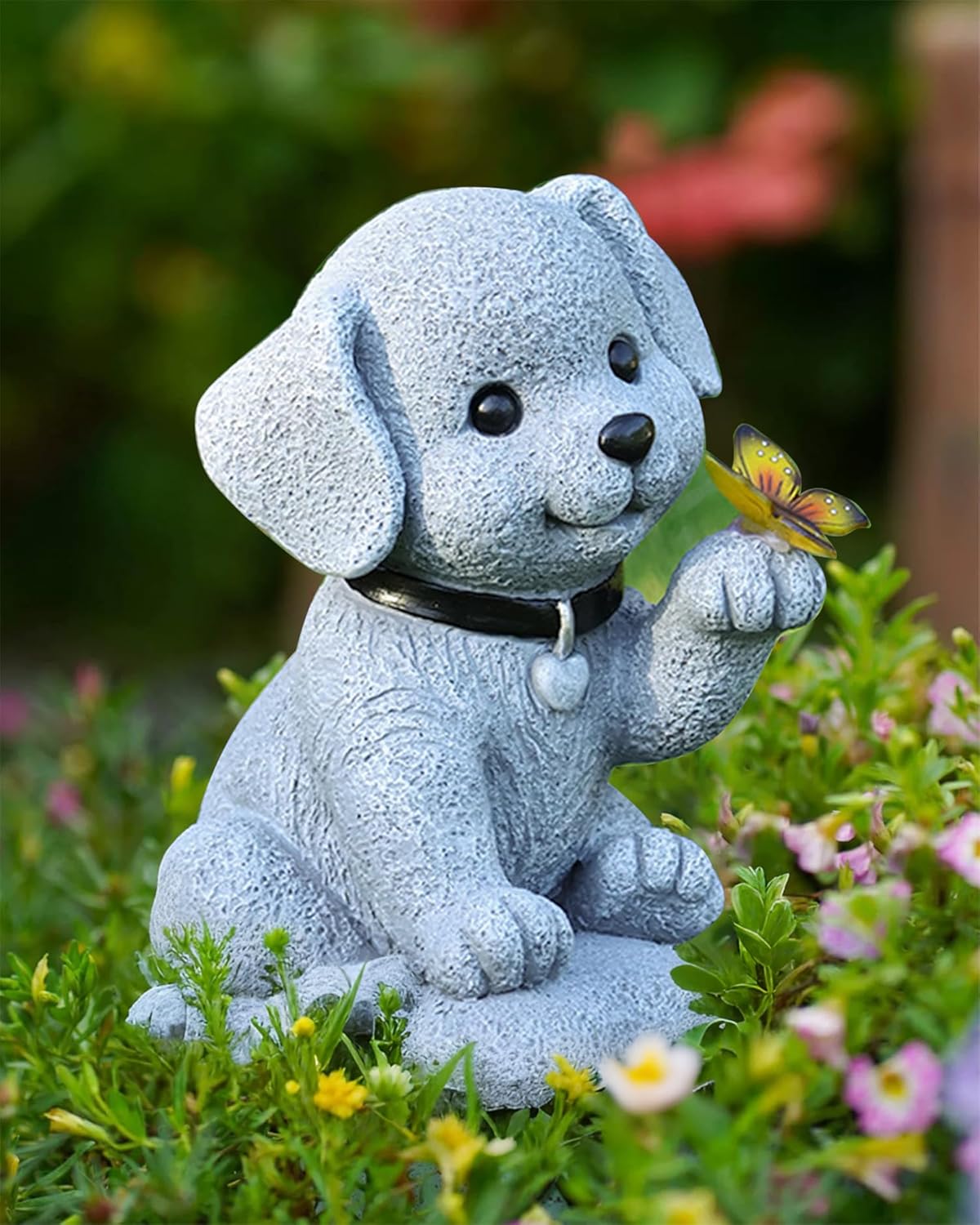 Solar Garden Statue Decor,Animal Solar Lights Outdoor Waterproof,Solar Garden Decorative Lawn Patio, Balcony, Yard Ornament Unique Housewarming Gifts (Dog Butterfly)