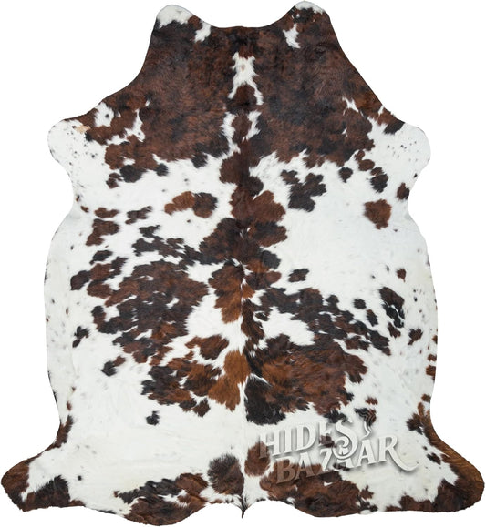 Natural Cowhide Rug for Home & Office Premium Light Tricolor Cowhide Rug with Mixed Brown, Black & White Patterns - Cow Hide Rugs Made with Tanned Leather - Cow Hide Rugs 5x7 ft