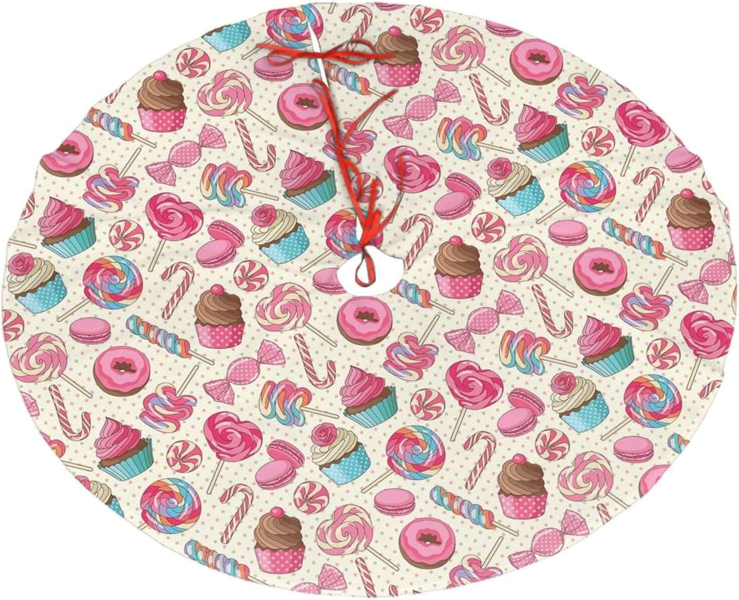 Christmas Tree Skirt,Sweet Lollipop Candy Macaroon Cupcake Donut Xmas Tree Skirt Rustic Farmhouse Tree Skirt for Christmas Decor Xmas Holiday Home Party Decorations48