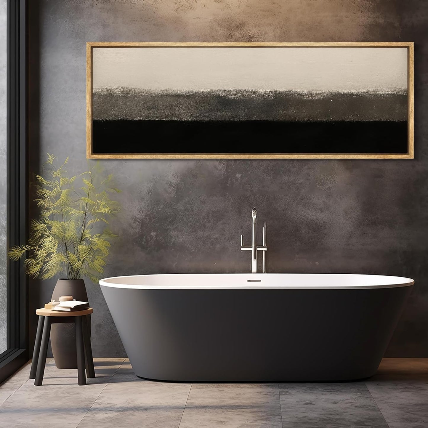 MUDECOR Large Framed Canvas Print Wall Art Minimalist Black and Beige Abstract Neutral Tones Modern Illustrations Decorative Colorful for Bedroom - 60"x20"