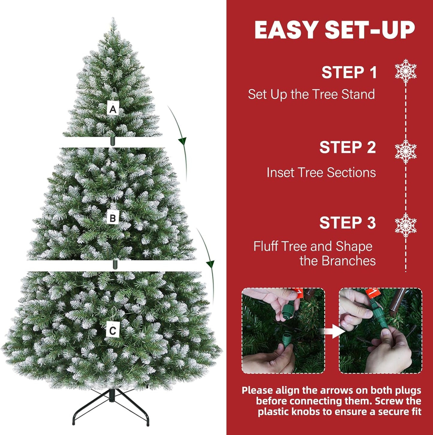 Hykolity 7.5 ft Prelit Christmas Tree, Artificial Christmas Tree with 350 Warm White Lights, 1446 Branch Tips, Metal Stand and Hinged Branches