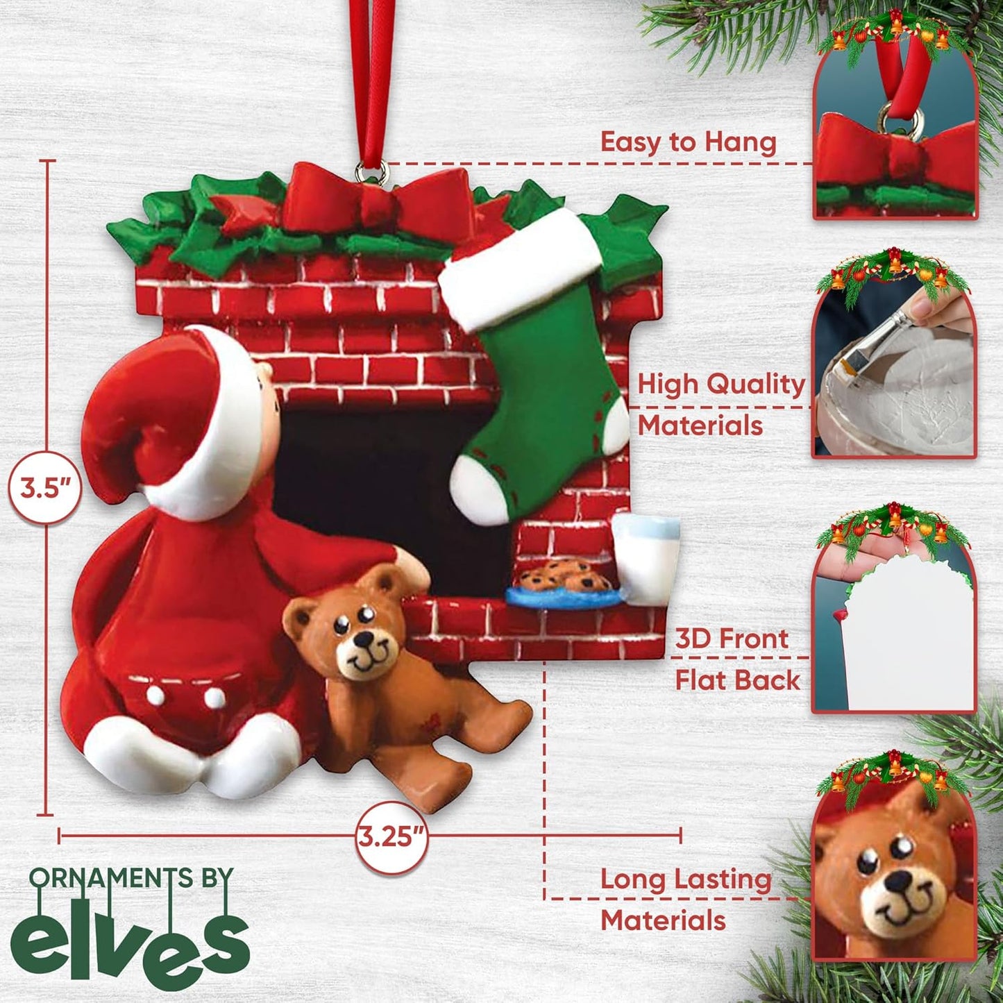 3D Fireplace Toddler Ornaments for Christmas Tree 2025 - Xmas Eve Ornament for Kids Ornament for Girl Personalized Christmas Ornaments for Kids Gifts for Boys Fireplace Toddler Boy Decorations