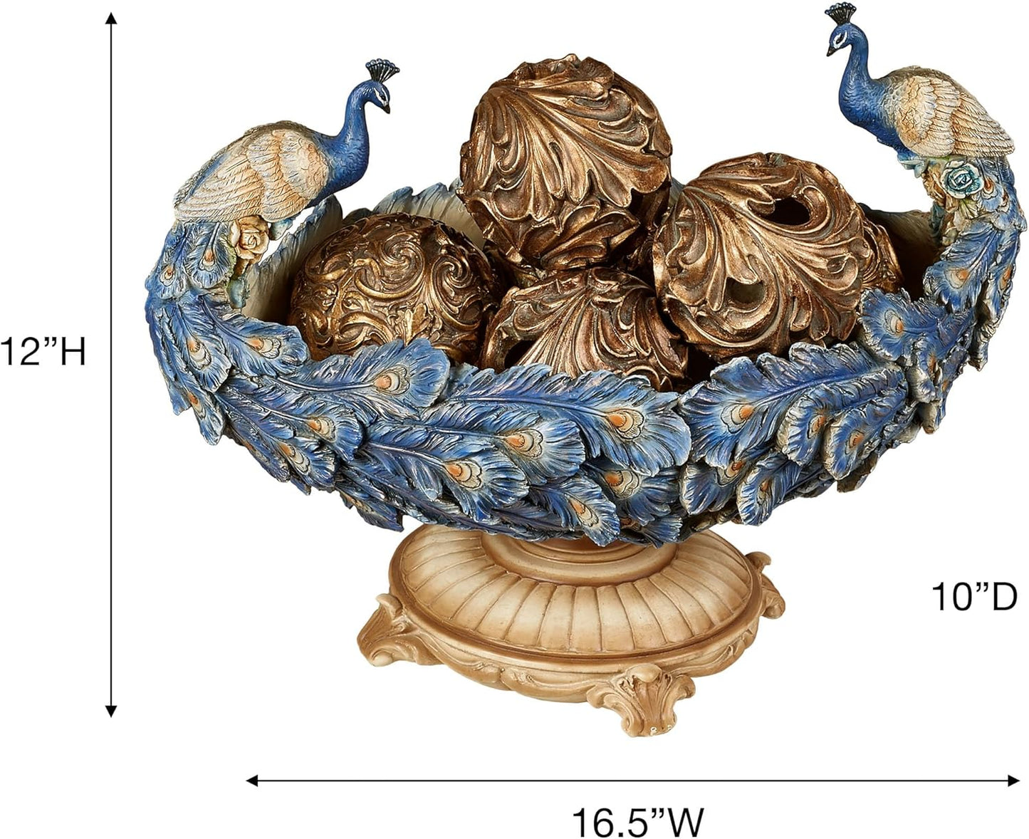 Touch of Class Luxe Plumes Peacock Decorative Centerpiece Bowl Blue - Made of Resin - Handpainted Mosaic - Table Centerpieces Decor for Kitchen, Dining Room - 16.5 Inches Wide
