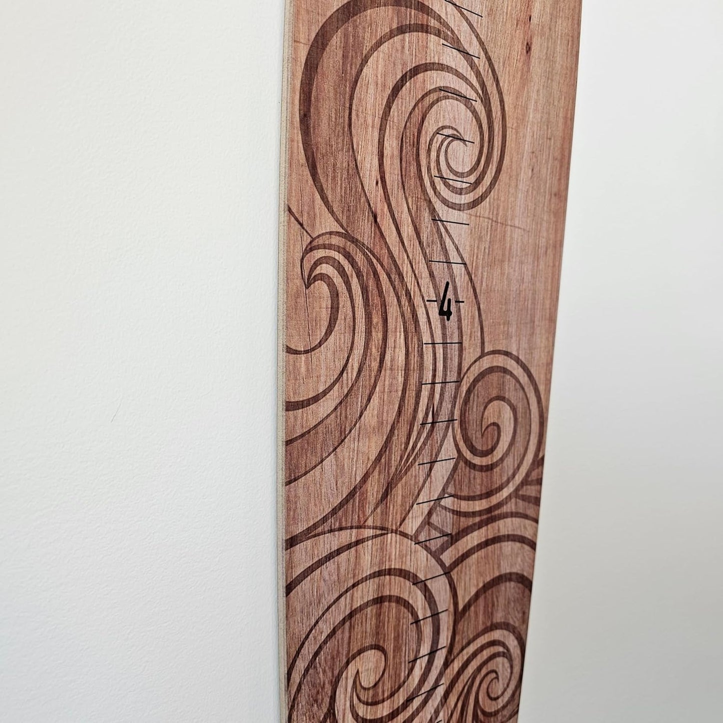Wooden Surfboard Wall Decor Growth Chart - Surfboard Art Decor for Kids Room, Wood Surfboard Kids Sizing Chart, Surf Boards Art, Height Board Surfer Decor - Brown Wave (9.5"x 46")