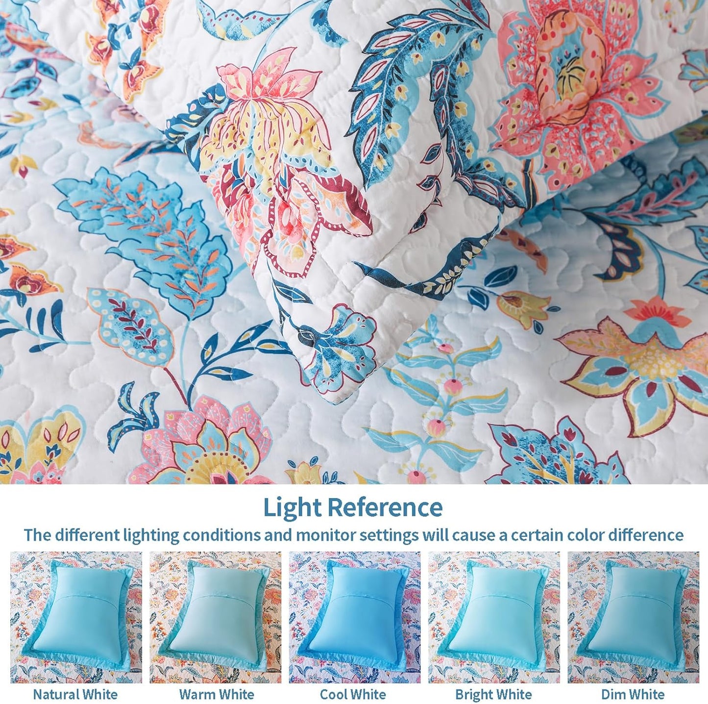 VAPUTAR Garden King Size Bedspread for Adults - Floral Quilt King Size Bedding Set (98 x 106 inch) with 2 Pillow Shams - Lightweight Reversible Coverlet Quilt for Bedroom, 3 Pieces