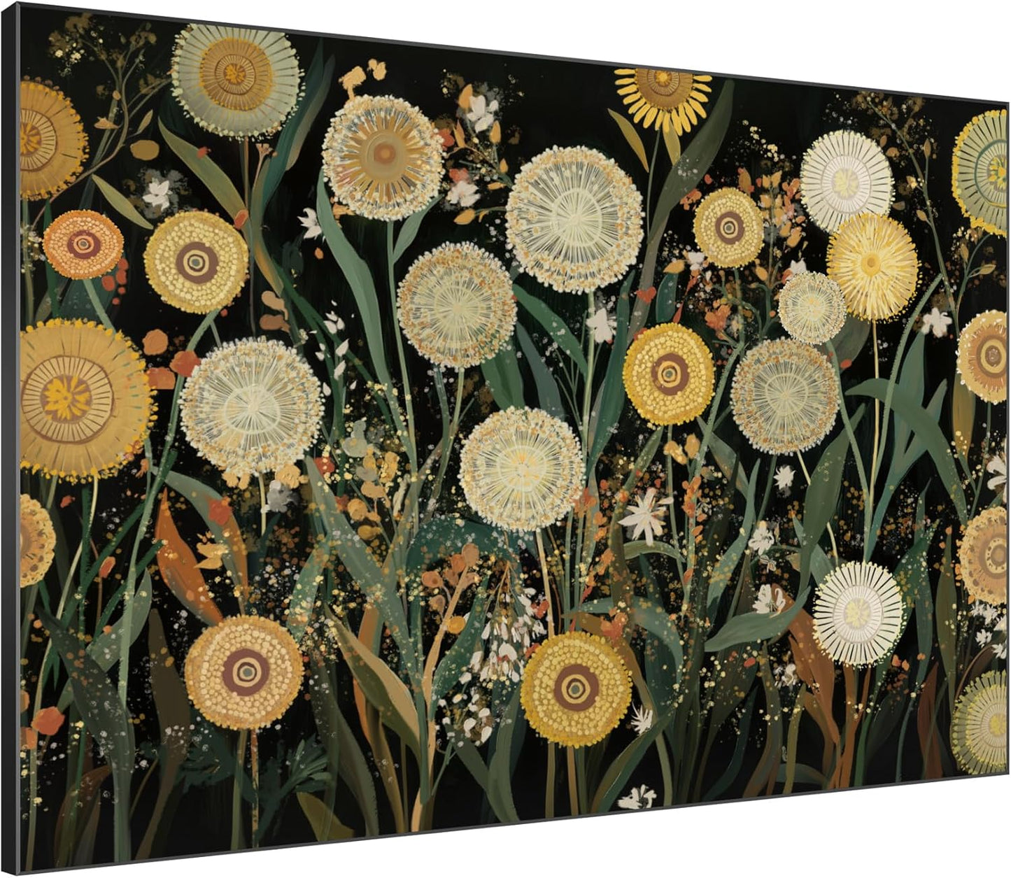 SIGNWIN 36"x46" Extra Large Framed Wall Art Whimsical Dandelion Field in Yellow and Green, Playful Botanical Print for Home Living Room Bedroom Decor (Frame Assembly Required)