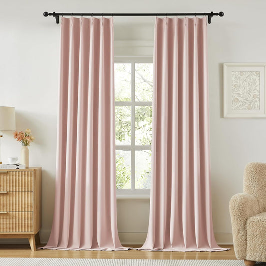 KangBang Pink Pinch Pleated Curtains for Sliding Glass Door 102 Inches Long, Extra Wide Light Blocking Elegant Modern Window Treatments for Kids Playroom with Hooks 2 Panels, W60xL102, Baby Pink