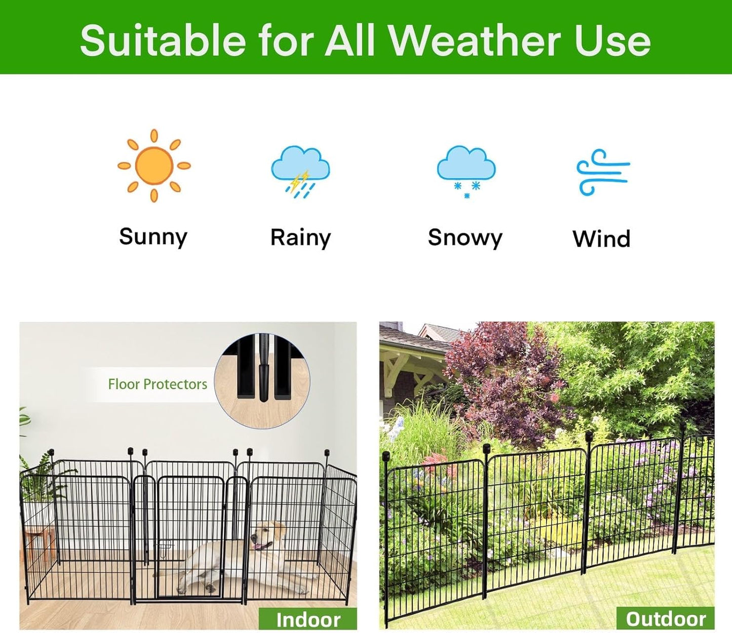 Doorless 54in(H) Garden Fence Animal Barrier, 8 Panels Total 17.7 Ft(L) Outdoor Dog Fence, Black Metal Dog Fences for The Yard, Temporary Fencing