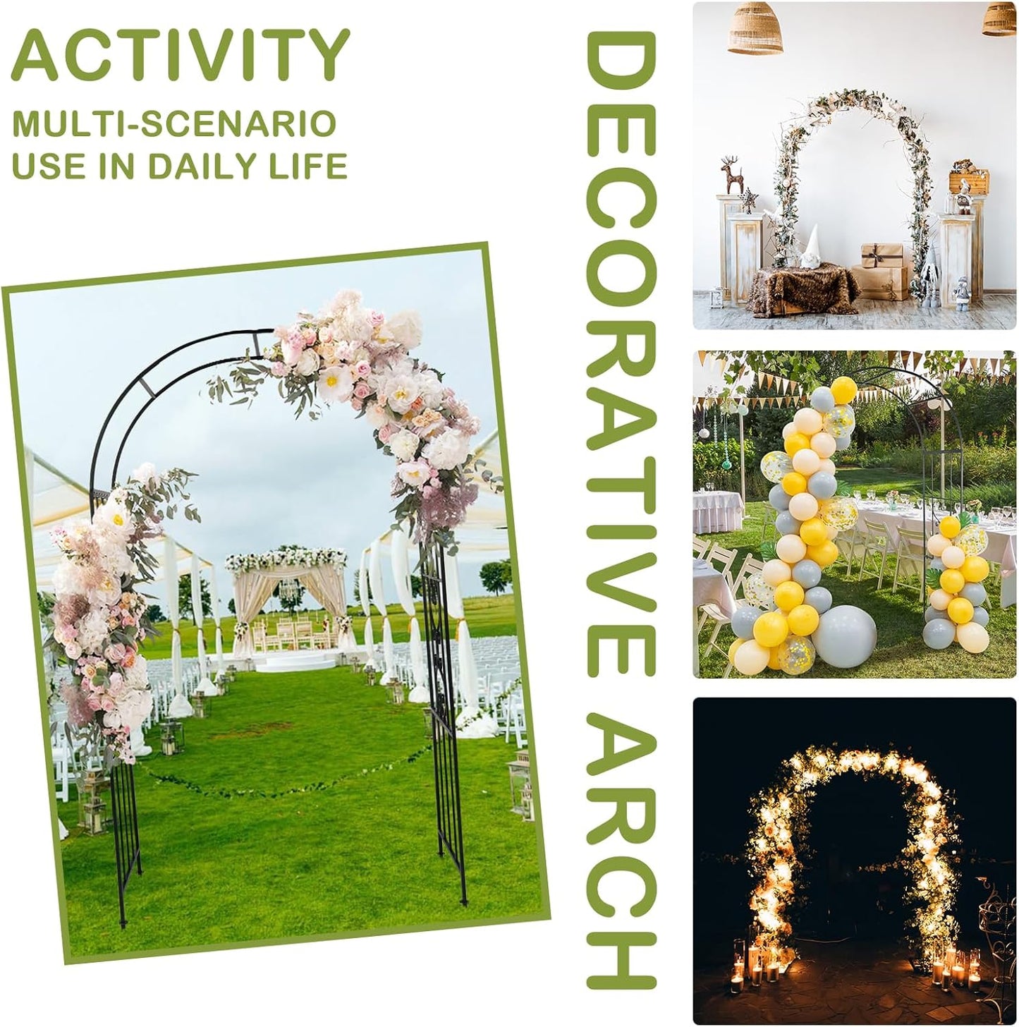 Outvita 7.3FT Garden Arch Arbor, Heavy Duty Metal Arbour Archway, Decorative Frame Stand Trellis with Ground Stakes for Wedding Ceremony Party Plant Climbing Rose Vines Lawn Patio Black