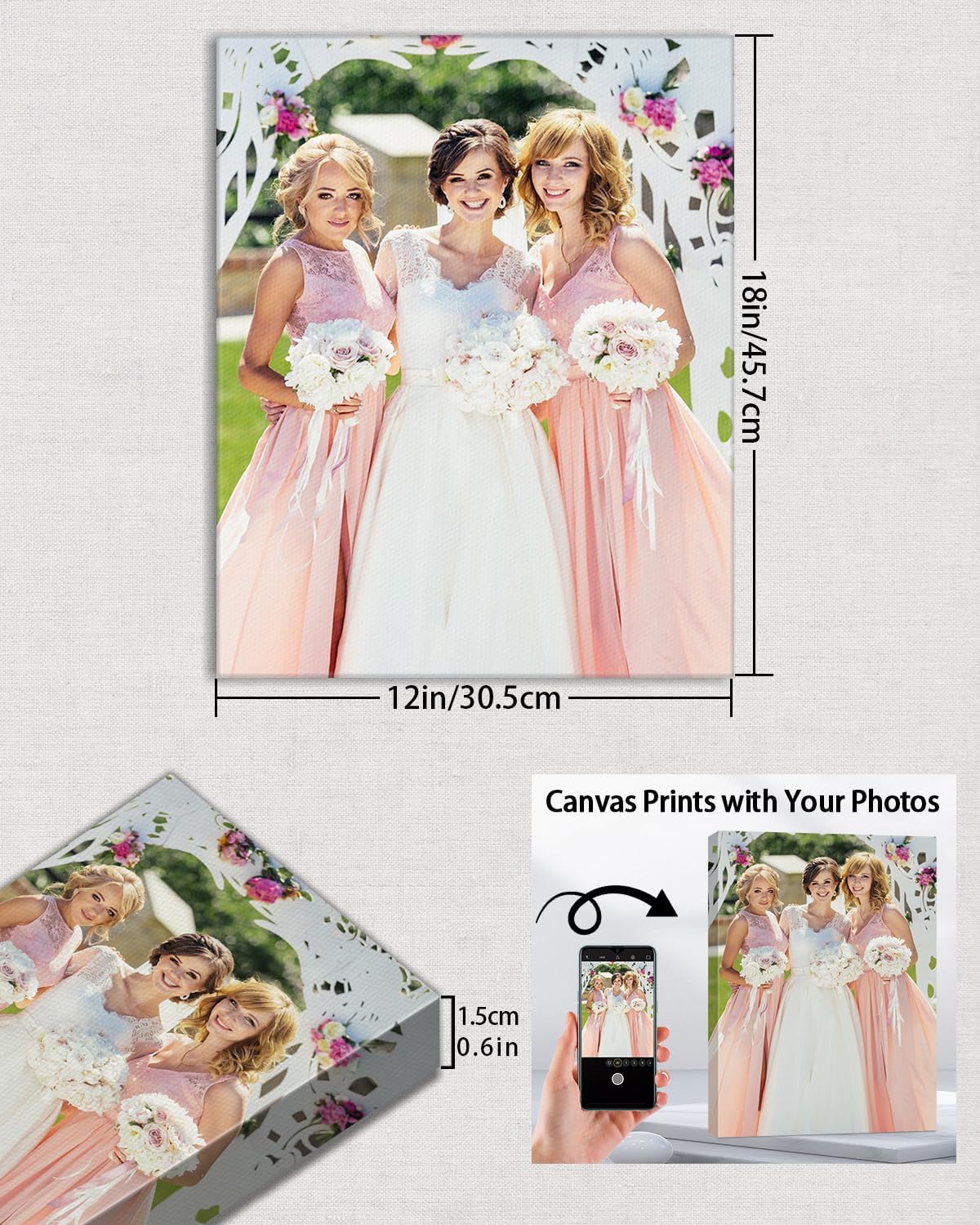 AbcCustomize Canvas Prints with Your Photos, Custom Canvas for Living Room and Bedroom Decor, Personalized gifts for Friends Lover and Family, Canvas Wall Art for Gifts & Keepsakes, Ready to Hang