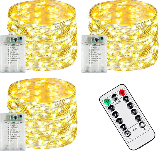 3-Pack 78FT 240 LED Fairy Lights Battery Operated with Timer & Remote, Waterproof Twinkle Lights Indoor Outdoor 8 Modes for Bedroom Centerpiece Wedding DIY Party Christmas Classroom Dorm Decoration
