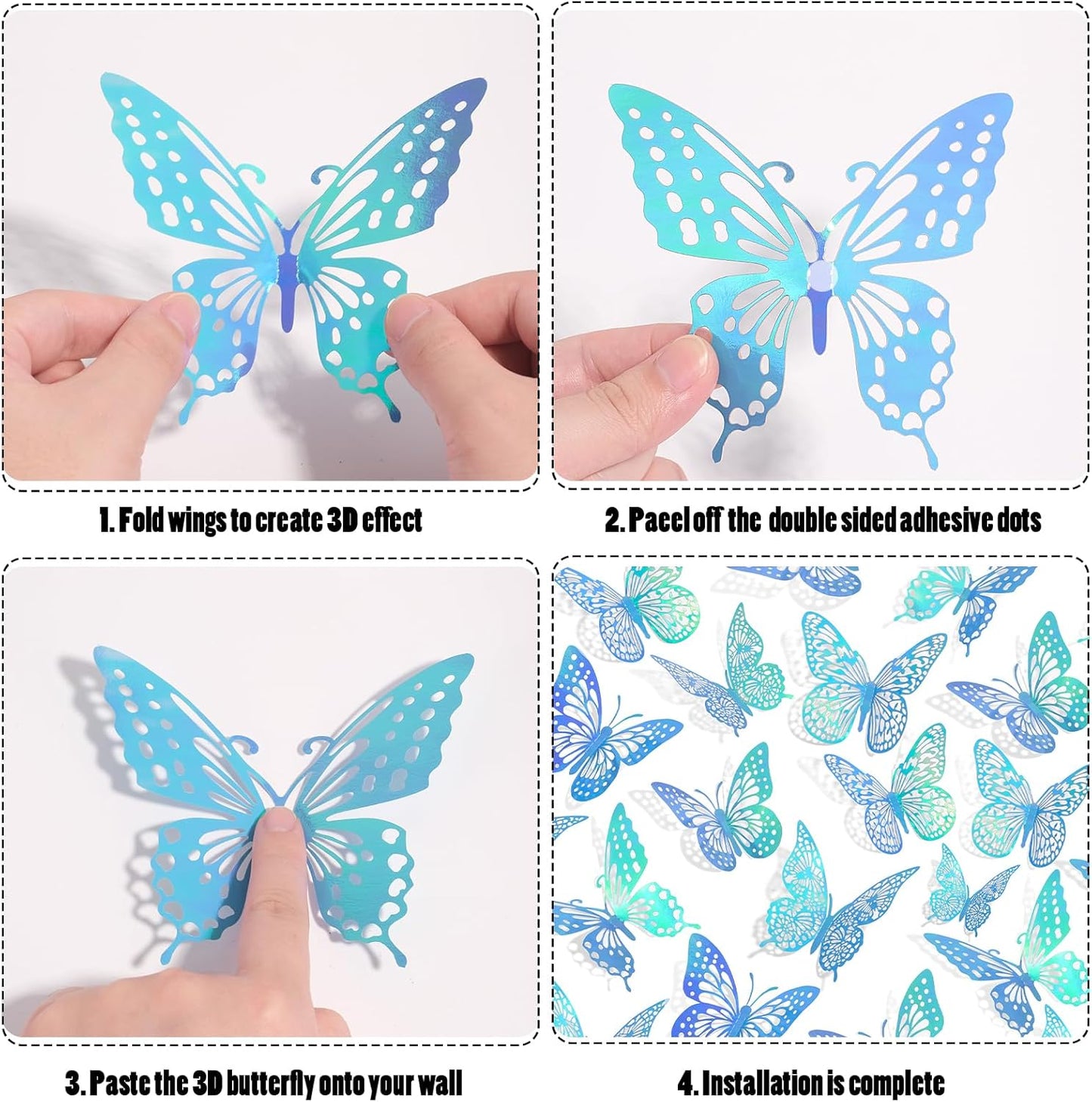 SAOROPEB 3D Butterfly Wall Decor - 48 Pcs, 4 Styles, 3 Sizes - Removable Stickers for Birthday & Party Decorations