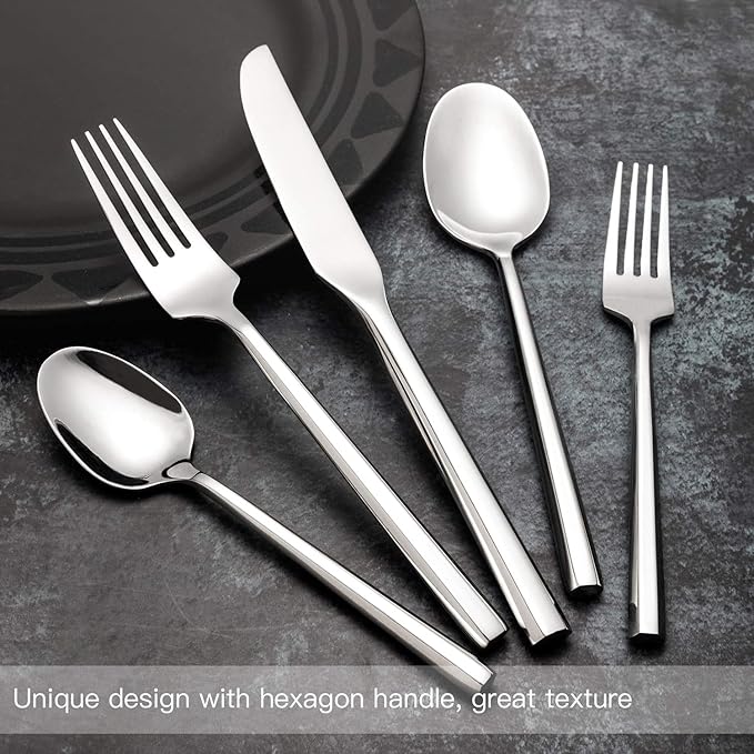 Silverware Set Flatware Set Stainless Steel Cutlery Set 20 Piece with Hexagon Handle Wedding Gift Home Hotel Use Service for 4